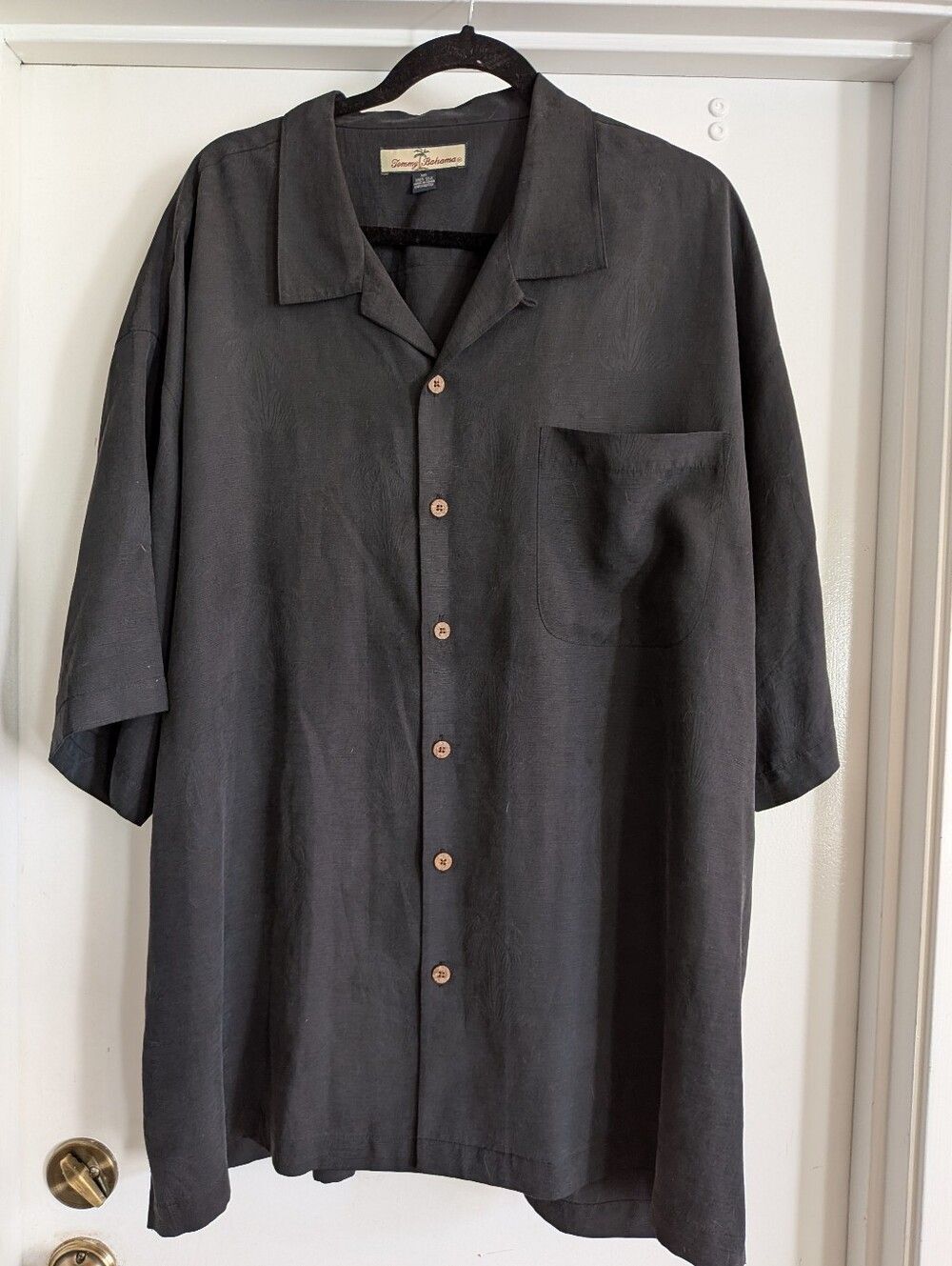 Tommy Bahama Black Short-Sleeve Camp Collar Button-Up Silk Shirt Mens Size XXL